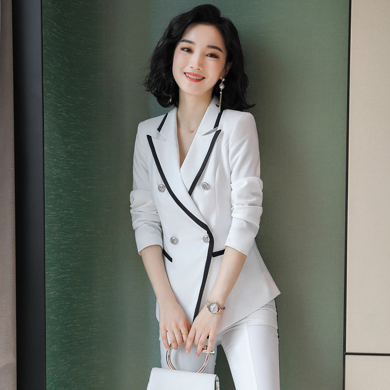 Elegant Women’s Two-Piece Power Suit – Double-Breasted Blazer & Wide-Leg Pants