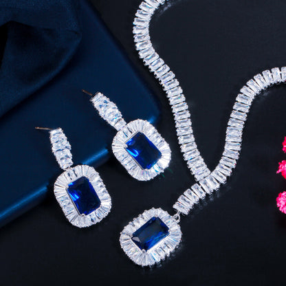 Platinum Zircon Luxury Jewelry Set – Necklace & Earrings for Women | Wedding & Evening Elegance
