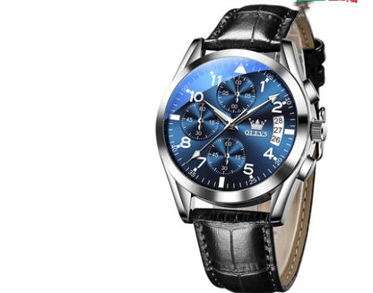 OLEVS Luxury Men’s Waterproof Quartz Watch – Luminous Dial & Premium Leather Strap