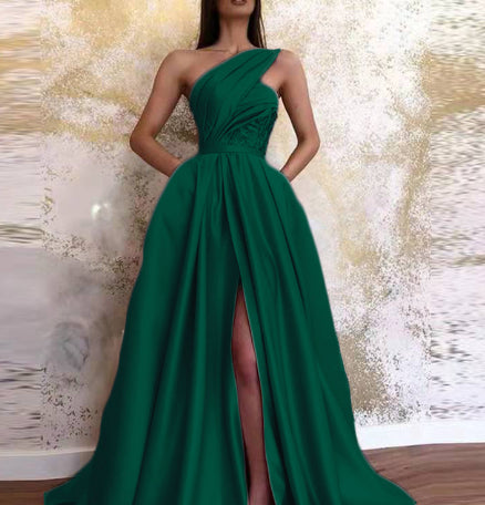 Luxury One Shoulder Evening Dress | Elegant Slit Gown | Wedding & Gala Dress | Stylist Frantz