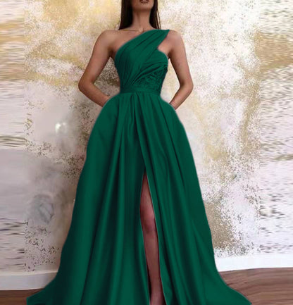 Luxury One Shoulder Evening Dress | Elegant Slit Gown | Wedding & Gala Dress | Stylist Frantz