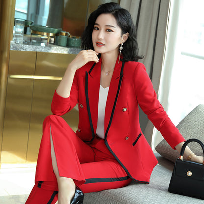 Elegant Women’s Two-Piece Power Suit – Double-Breasted Blazer & Wide-Leg Pants