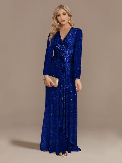 Stylist Frantz Long Sleeve V-Neck Fishtail Evening Dress