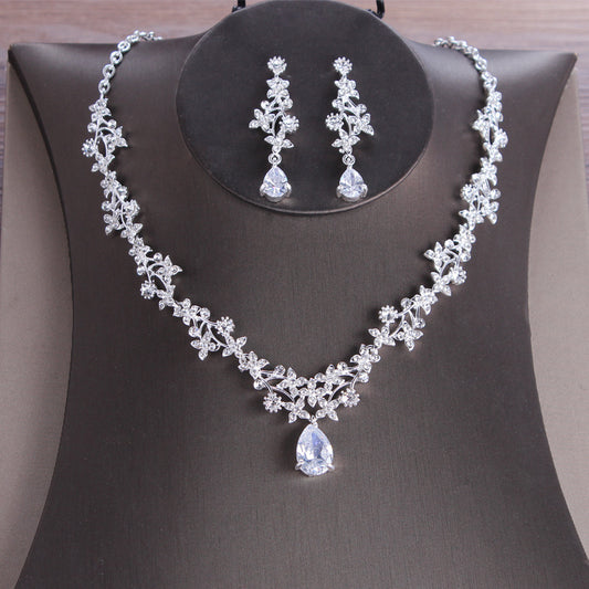 Crystal Bloom Zircon Bridal Necklace & Earrings Set – Mori Girl Series