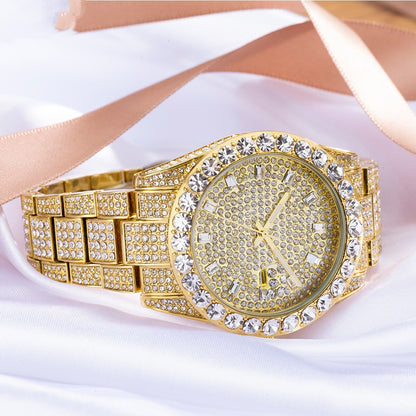 Luxury Gold Diamond Watch – Large Dial Stainless Steel Men’s Watch