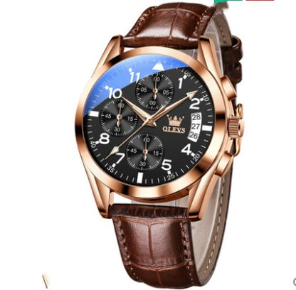 OLEVS Luxury Men’s Waterproof Quartz Watch – Luminous Dial & Premium Leather Strap