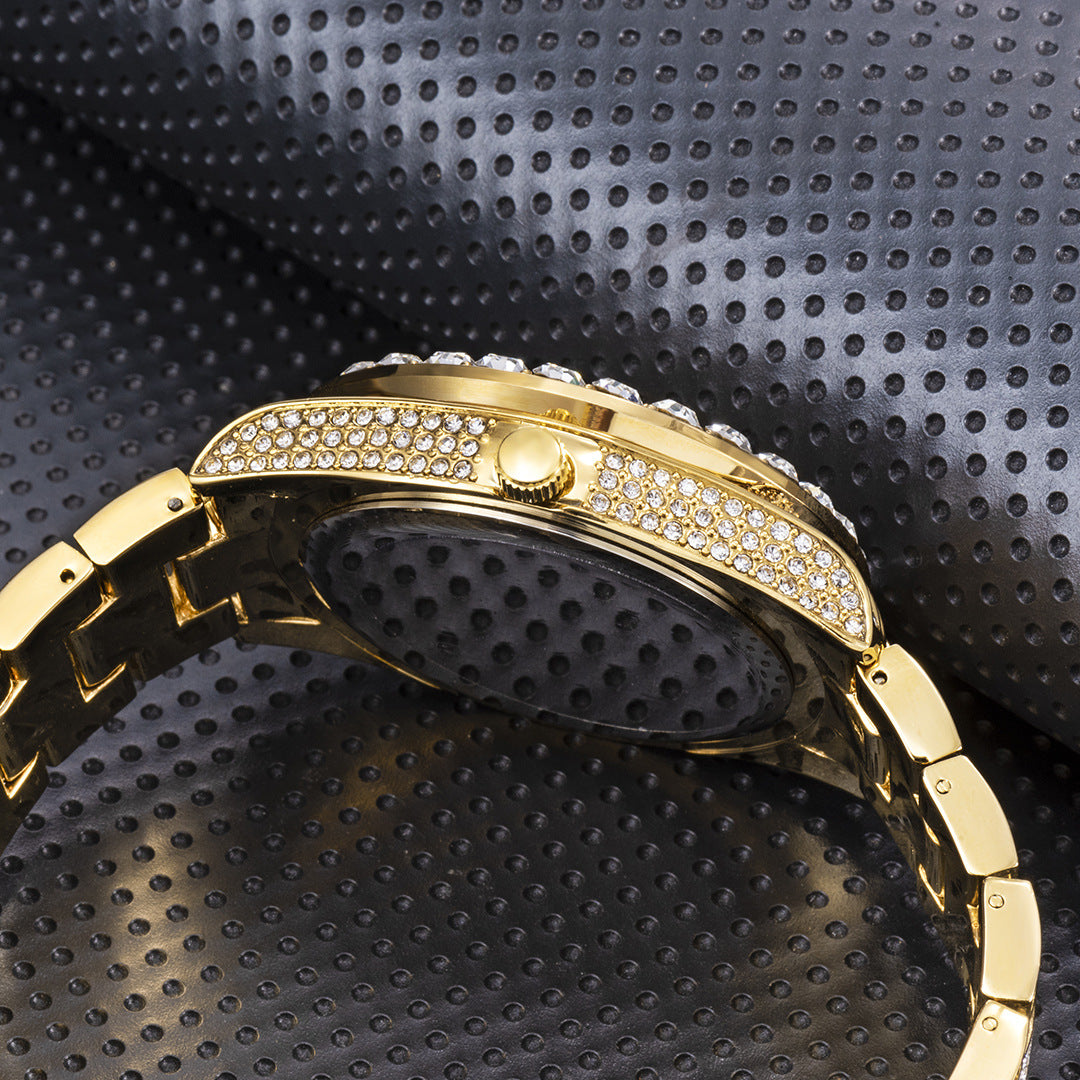 Luxury Gold Diamond Watch – Large Dial Stainless Steel Men’s Watch