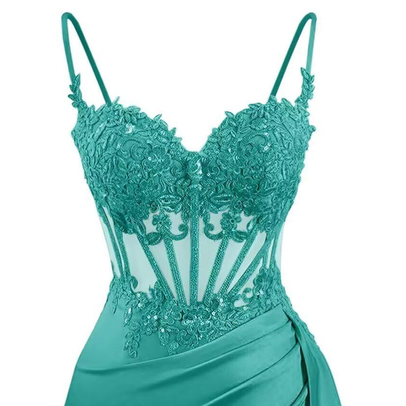 French Chic Beautiful Lace Fishbone Light Luxury Sling Slim Fit Dress