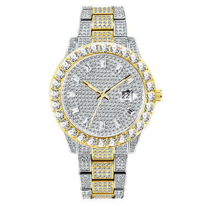 Luxury Gold Diamond Watch – Large Dial Stainless Steel Men’s Watch
