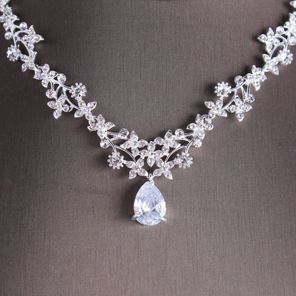 Crystal Bloom Zircon Bridal Necklace & Earrings Set – Mori Girl Series
