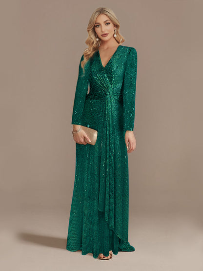 Stylist Frantz Long Sleeve V-Neck Fishtail Evening Dress